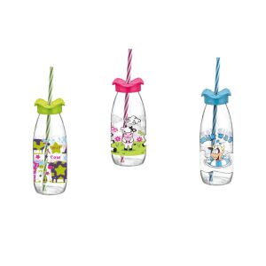 Üveg+Szívószál Dekor 500ml M-327