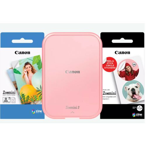 Canon ZOEMINI 2 Fotónyomtató Rózsaarany + 5x7,6cm ZINK fotópapír 20 lap + 3.3 cm ZINK 10 lap körmatrica papír 144079268