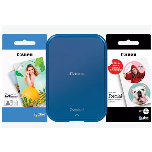 Canon ZOEMINI 2 Fotónyomtató Tengerészkék + 5x7,6cm ZINK fotópapír 20 lap + 3.3 cm ZINK 10 lap körmatrica papír 144079307