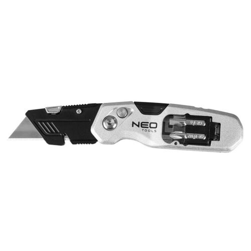 NEO TOOLS Trapézpengés kés, összecsukható, alu házas, 1+3 penge, 2 db csavarhúzóbittel 63-705 144080344