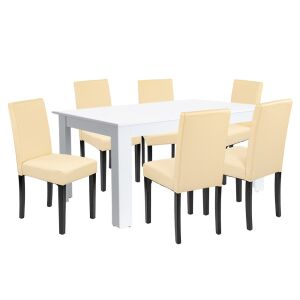 Leon 6+1 étkező garnitúra fehér-bézs 144097154 - Étkező bútor