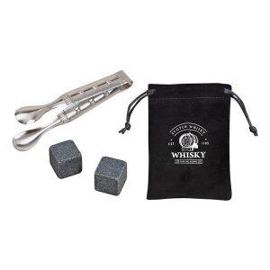 WoMa fekete bársony zacskóval, csipesszel, 12 db-os prémium bazalt whisky jégkő készlet fadobozban 144103931 - Báreszköz