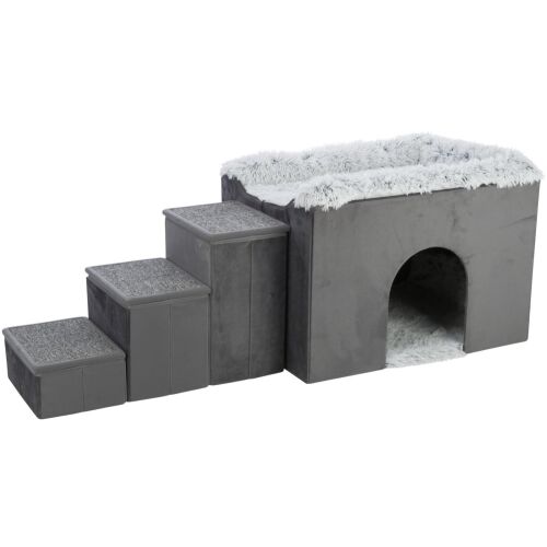 Trixie Harvey cuddly cave with steps | Bújó,lépcsőkkel (szürke/fehér-fekete) - 135x47x50 cm 144105164