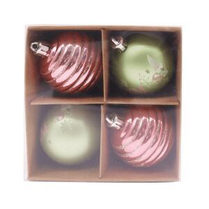 Zöld-rózsaszín karácsonyi gömbök