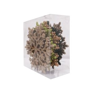 Barna-zöld csillogó hópehely karácsonyfadísz