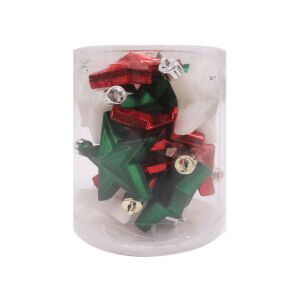 Zöld-fehér-piros csillag karácsonyfadíszek