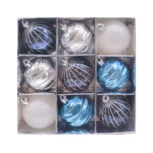 Kék-fehér-ezüst mintás karácsonyi gömbök