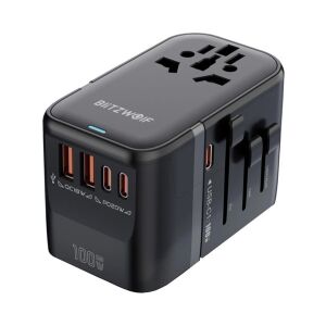 BLITZWOLF BW-TA2 utazó töltő 2 USB+3 Type-C aljzat 100W, AU, FEKETE 144107283 - BlitzWolf