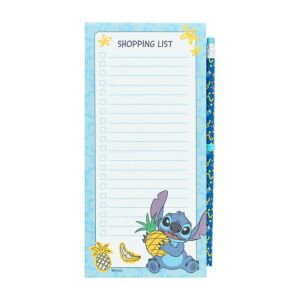 Disney Stitch - Mágneses jegyzetfüzet/bevásárlólista a hűtőbe + ceruza a Tropical kollekcióból (10 x 21 cm)