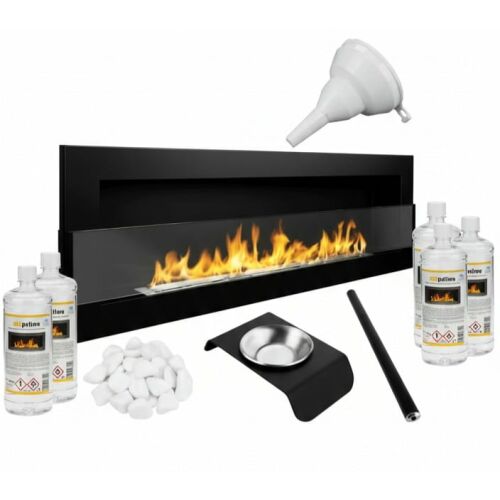 Semineu cu bioetanol Wandkamin-Set mit Bioethanol-Brennstoff, Trichter, dekorativen Steinen und Aromatherapie-Diffusor