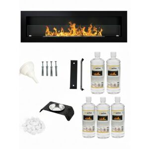 Semineu cu bioetanol șemineu bio negru de perete, set complet cu combustibil bioetanol, pietre decorative, difuzor de aromaterapie și kit de montare - Șemineu și sobă