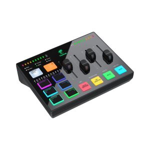 Tonor RGB audiomixer, előerősítővel, 6,5 mm-es és XLR bemenettel, 11 fényeffektussal, 6 hangmóddal, Plug-and-play