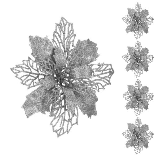 Springos decorațiune de Crăciun cu poinsetia argintie, set de 5 bucăți