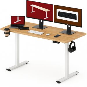 Sincere Elektromos magasságállítható íróasztal memóriafunkciós vezérléssel, pohár- és fejhallgatótartóval 140×60cm 15mm 144115190 - Sincere