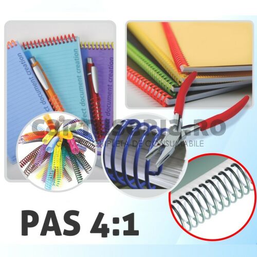 Műanyag folytonos spirál, 4:1 raszter, A4-es formátum, fekete, 12 mm