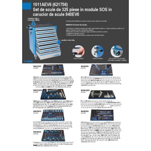1011AEV6 Комплект инструменти от 325 части в SOS модули в количка за инструменти 940EV6 - 621756 144119237 - Сортер за инструменти и части, Набор от инструменти, Стълба и изпълнител, Индустриална система от рафтове и Батерия и зарядно устройство за инструменти