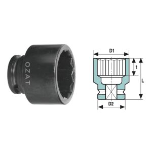 Cap cheie tubulara de impact 3/4'' 12 laturi, scurt 25 144119607 - Unelte de mână