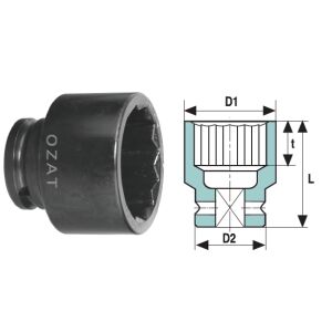Cap cheie tubulara de impact 1'' 12 laturi, scurt 57 144119645 - Unelte de mână