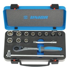 Комплект глухи ключове 1/2'' в метална кутия 144119707 - Сортер за инструменти и части, Набор от инструменти, Стълба и изпълнител, Индустриална система от рафтове и Батерия и зарядно устройство за инструменти