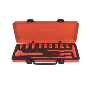 239VDEDP6P13 Zestaw kluczy nasadowych 3/8'' izolowanych 1000 V w metalowej skrzynce / 13 sztuk - 619419 144120164 - Zestaw narzędzi