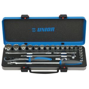 Zestaw kluczy nasadowych 1/2'' w metalowym pudełku 144120279 - Zestaw narzędzi