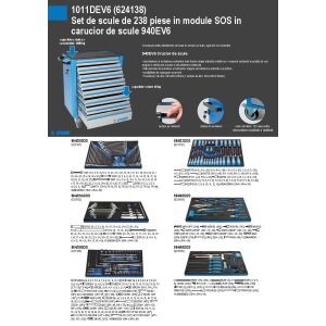 1011DEV6 238-teiliger Werkzeugsatz in SOS-Modulen im Werkzeugwagen 940EV6 - 624138 144120556 - Werkzeugkoffer