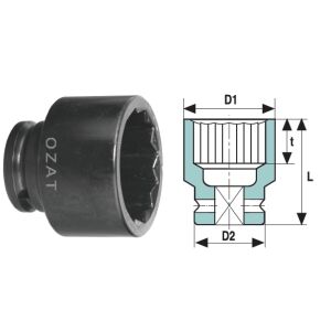 Cap cheie tubulara de impact 1'' 12 laturi, scurt 60 144120859 - Unelte de mână