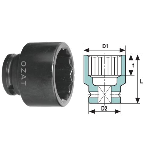 1"-os, 12 oldalú, rövid dugókulcsfejű ütvecsavarhúzó, 30 144121010