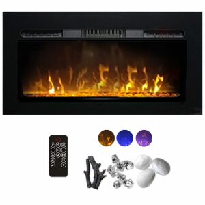 Semineu electric 3D ElectricSun PAULA GLASS negru XS, pe perete, podea sau incorporabil, cu sunet, 10 culori, Wi-Fi cu APP internet, L102xH45cm 144121430 - Șeminee electrice, Dezumidificatoare, Radiatoare electrice, Panouri radiante și Șeminee pe lemne