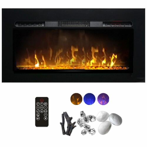 Semineu electric 3D ElectricSun PAULA GLASS negru XS, pe perete, podea sau incorporabil, cu sunet, 10 culori, Wi-Fi cu APP internet, L102xH45cm 144121430