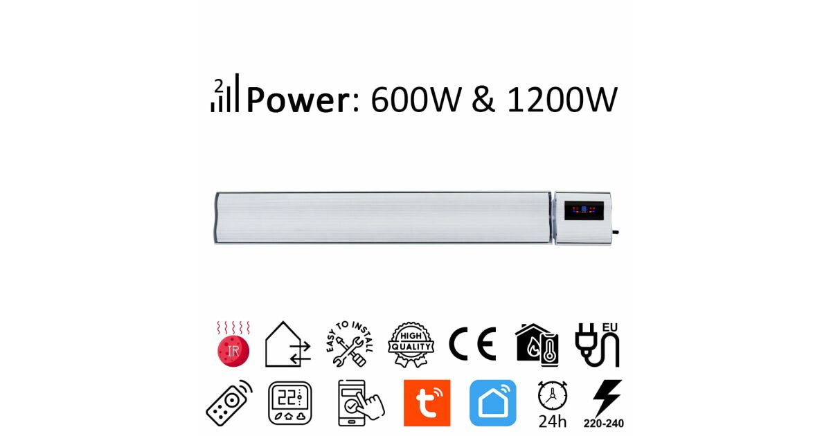 1200W u. 600W ElectricSun weiß Infrarotheizung mit thermostat, für Wand- und Deckenmontage 94x15cm Infrarotheizkörper mit App Smart Life 144121512