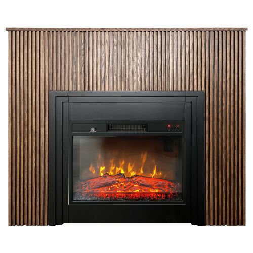 Elektrický krb s drevenými lamelami ElectricSun Lamelia Tmavý dub, s vykurovaním, so zvukom, 3 farieb plameňa, s aplikácia, Š120xV102cm