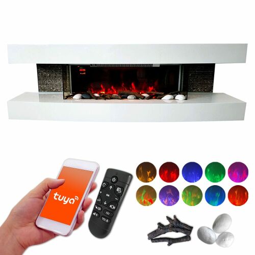 Semineu electric 3D ElectricSun Paula alb MARE, cu sunet, 10 culori, Wi-Fi cu APP internet L150xH46x31cm 144121755