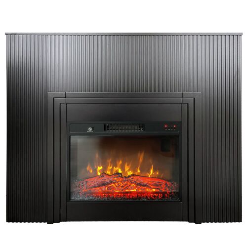 Elektrický krb s drevenými lamelami ElectricSun Lamelia Matná čierna, s vykurovaním, so zvukom, 3 farieb plameňa, s aplikácia, Š120xV102cm