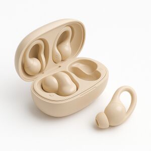 Schnurloses Bluetooth 5.4-Headset mit beiger Ladebox - 350 mAh-Akku, optimierte Akkulaufzeit