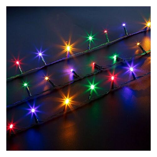 Színes LED fényfüzér, 10 méter, zöld kábellel