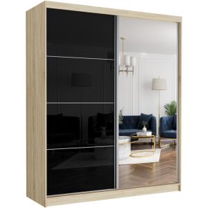 LUNA IV. Gardróbszekrény, fekete üveggel, tükörrel 183x218x60 - sonoma 144148622 - Baba & Tipegő