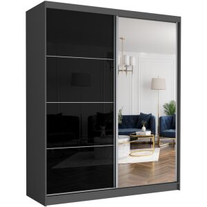LUNA IV. Gardróbszekrény, fekete üveggel, tükörrel 183x218x60 - antracit 144149161 - Baba & Tipegő