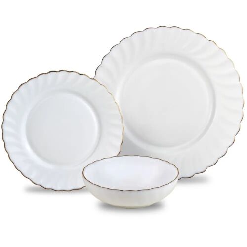 18 darabos tányérkészlet, opál, fehér és arany Kinghoff KH-1921 144151620