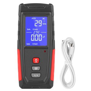 Elektromágneses sugárzásérzékelő, elektromos tér (1-1999 V/m) és mágneses (0,01-99,99 μT), hőmérsékletmérés, színes kijelző, riasztással, újratölthető