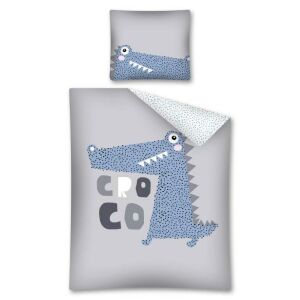 Pamut ágynemű 160x200 Krokodilkék 2988 És szürke fehér pöttyök 4708