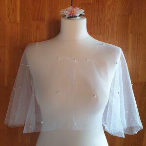 ESKÜVŐ BOL04 - Elegáns fehér színű gyöngyös boleró, pelerin