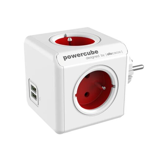 Allocacoc Powercube piros, 4 aljzatos elosztó 2 USB porttal
