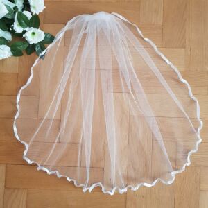 FTY11 - 1 rétegű, hullámos szatén szélű, Hófehér MINI menyasszonyi fátyol 30x100cm 144229057 - Lovaskate