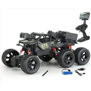 Kamerás kaszkadőrautó, 6 kerékű, okostelefonnal vezérelhető, 1:16 méretarányú ,minden felületen átszáguld 