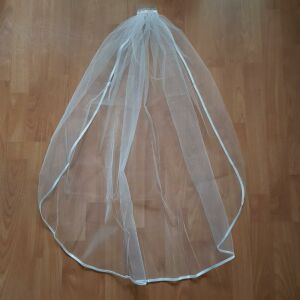FTY38 - 1 rétegű, szatén szélű, Ekrü menyasszonyi fátyol 80x100cm 144362856 - Lovaskate