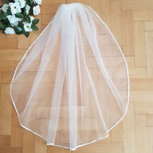 FTY46 - 1 rétegű, szatén szélű, Ekrü menyasszonyi fátyol 100x100cm 144363027