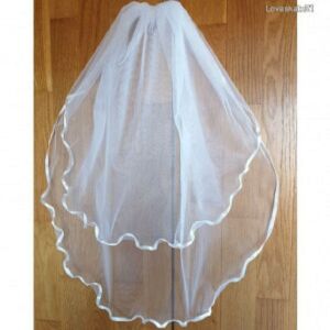 FTY59 - 2 rétegű, hullámos szatén szélű Hófehér MINI menyasszonyi fátyol 30/50x50cm 144363109 - Lovaskate