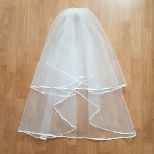 FTY66 - 2 rétegű, szatén szélű Hófehér MINI menyasszonyi fátyol 30/50x100cm 144363120 - Lovaskate