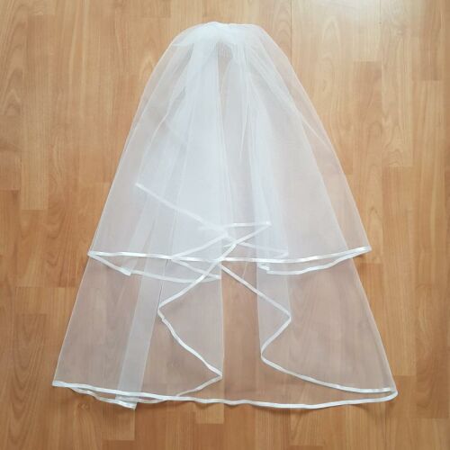 FTY70 - 2 rétegű, szatén szélű Ekrü MINI menyasszonyi fátyol 30/50x100cm 144363129